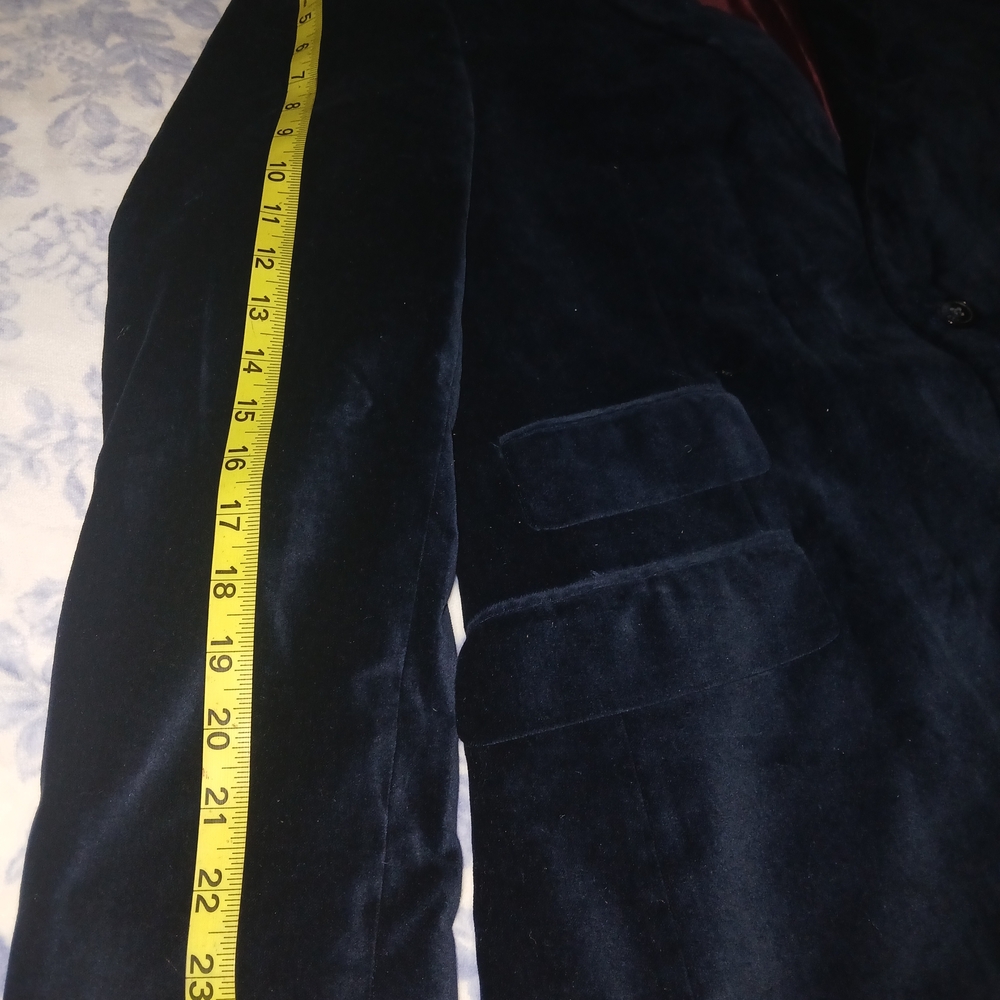Tommy Hilfiger Navy Velvet Blazer with Burgundy Lining - Picture 9 of 10